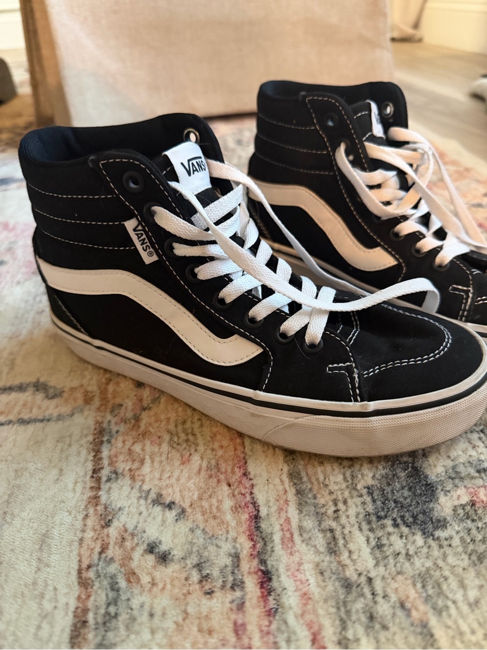 Vans Black and White High-Top Skate Sneakers